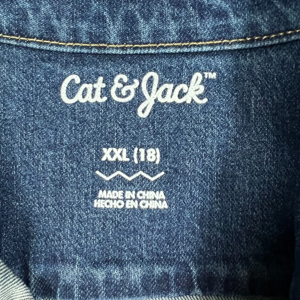 Cat & Jack Trucker‎ Vest Girls XXL Blue Patches Denim Cotton Stretch Snap Front